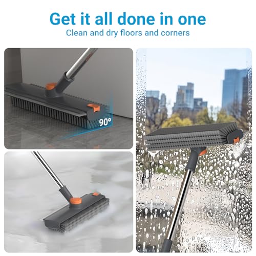 Image of Pool Scrub Brush with 52 inch Pole, 3 in 1 Pool Cleaning Brush with Squeegee, Floor Scrub Brush with Long Handle, Deck Brush for Swimming Pool Tile Wall Patio Concrete Gray