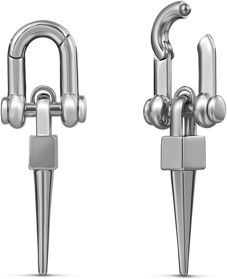 ERKUOO Safety Pin Ear Hangers for Stretched Ears Gothic Punk Industrial Shackle Spike Weights 4G 6G Hypoallergenic Gauges Tunnels Body Piercing Jewelry