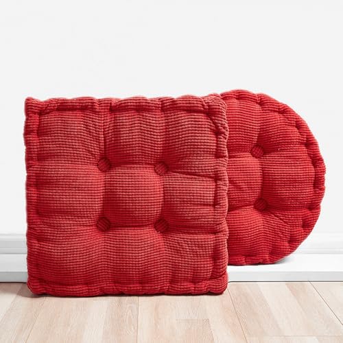 Juego de 2 almohadas de suelo, suaves y transpirables, cojines de meditación, cuadrados y redondos, cómodos cojines de pana para silla, 50 cm, color rojo