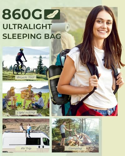 Schlafsack Outdoor, Ohuhu Kleines Packmaß & Ultraleicht (860g) Sommer, Tragbar Leicht Wasserdicht Deckenschlafsack mit Kompressionssack für Camping, Backpacking, Wandern, Reisen, Schwarz