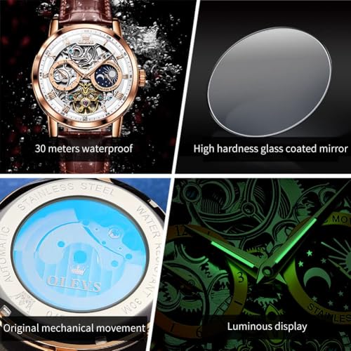 Image of OLEVS Mens Automatic Watches Self-Winding Starry Sky Diamond Skeleton Luxury Wrist Watch Waterproof Luminous