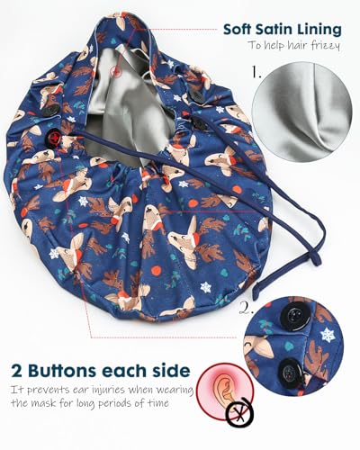 Image of Satin Lined Scrub Cap for Women Extra Large Long Hair Surgical Nurse Cap 4 Buttons