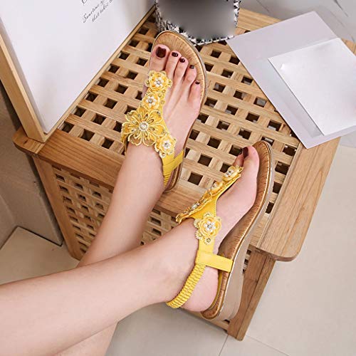 Sandals For Women Flat,Women Flat Sandals Buckle Strap Shoes Low Heel Wedge Sandals Beachwear Sandals Shoes Yellow #TOP4