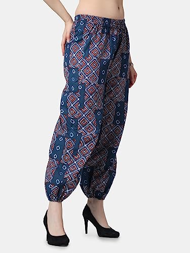 Image of POPWINGS Casual Bagru Printed Joggers for Women || Pull On Joggers for Women || Comfortable Casual Women Joggers for Summer || Loose Fit Joggers for Women