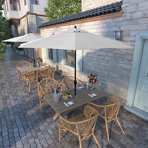 California Umbrella 9' Round Aluminum Market Umbrella, Crank Lift, Auto Tilt, Bronze Pole, White Olefin #TOP1