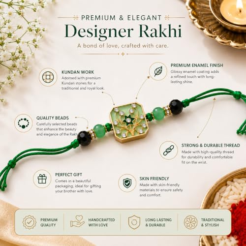 Image of JAIPUR ACE Elegant Blue inchBRO inch Designer Rakhi Gift Set with Greeting Card and Roli Chawal Pouch, Premium Brother Rakhi, Festive Raksha Bandhan Gift for Brother, Traditional (Charming Bhai Rakhi)