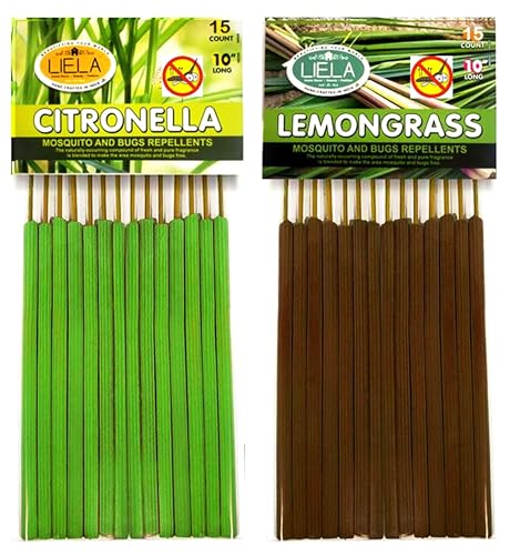 Image of LIELA- Mosquito Repllent Incense Sticks 30 Sticks 10 inch in Natural Fragrance Citronella & Lemon Grass 15 Sticks Each -Set of 2. for Garden and Outdoor Machar Bhagoo for Peaceful Sleep 6 hour burning