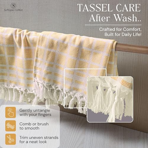 Image of Matrix Dobby Kitchen Towels 12 Pack 100% Cotton, 16x26 Inches, Decorative Tea Towels with Handmade Tassels, Absorbent Washable Wash Cloths for Kitchen Drying - Mustard Yellow, Natural
