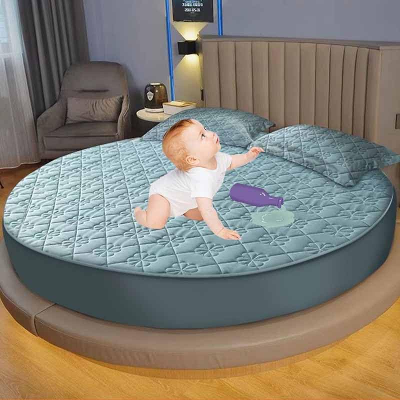 Protector de colchón redondo impermeable, sábana bajera elástica, color sólido, 100 cm de diámetro y suave, perfecto para el hogar y viajes, artículos esenciales de ropa de cama de cuna