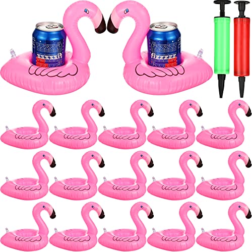 Chivao 72 Packs 72 Pcs Inflatable Pool Drink Holders Flamingo Drink Floats Mini Swimming Cup Floaties Floating Cup Holder Flamingo Inflates Coasters with a Pump Cylinder for Bath Swimming Pool Party