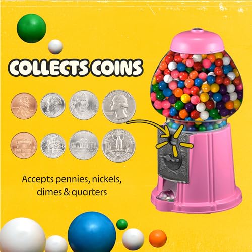 Image of 15 inch Gumball Machine with Stand and Coin Bank - Bubble Gum Machine Candy Dispenser with Glass Globe and Metal Base - Vintage Style Gum Ball Vending Dispenser by Great Northern Popcorn (Pink)
