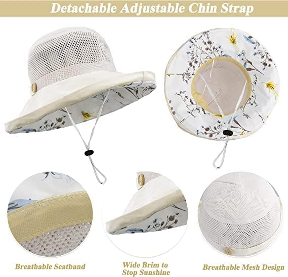 Miniatura 3 de Sombreros de malla para mujer, para verano, protección UV, ala ancha, gorra de pesca para playa, correa de barbilla de ala ancha