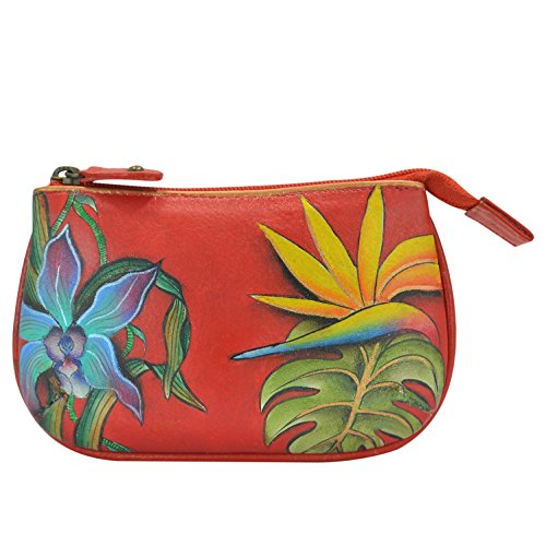 Anuschka Women’s Hand-Painted Genuine Leather Medium Zip Pouch - Coin and Key Pouch - Zippered, 2 Key Fobs