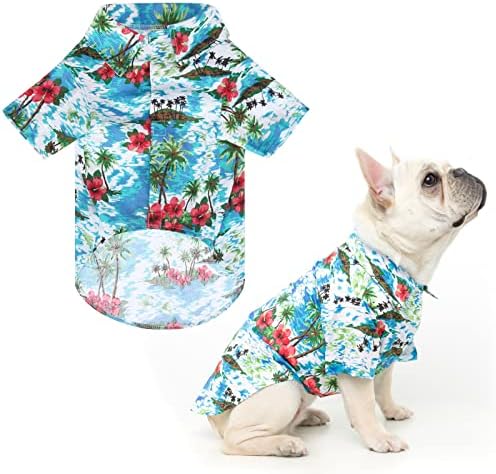 EXPAWLORER Dog Hawaiian Shirt - Dog Summer Clothes, Breathable Dog Cotton Polo T-Shirts with Floral and Sea Island Pattern,Puppy Outfit,Dog Shirt for Small Medium Large Dogs Boy and Girl in Hot Days