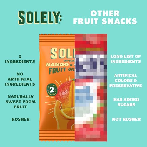 Image of SOLELY - Organic Mango & Orange Whole Fruit Gummies (Pack of 8 Boxes, 5 Bags per Box) - School Snacks - Healthy Snacks for Adults & Kids - Non GMO, Vegan Snacks, Shelf Stable - 40 Bags (3.5 oz)