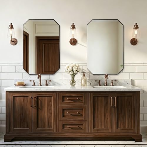 Image of ANDY STAR Bronze Octagon Bathroom Mirror, 24x36 Inch Stainless Steel Metal Frame, Anti-Rust, Shatterproof HD Glass, Wall Mounted for Bathroom, Bedroom, Living Room