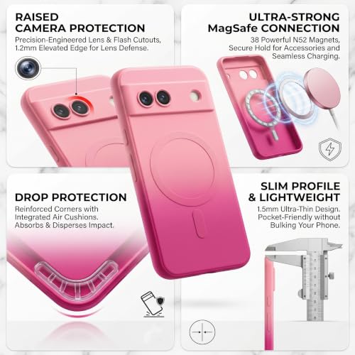 Image of amazon basics Gradient Mag-Safe Case for Google Pixel 8A | Soft Silicone Shockproof Cover with Camera Protection | Slim Lightweight Design | Smooth Touch & Durable - Light and Dark Pink