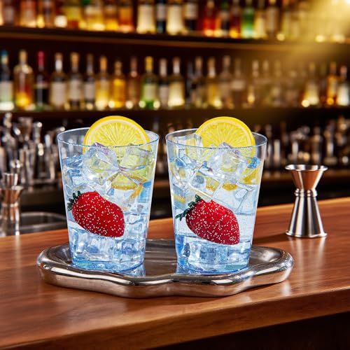 Image of DaYammi 100 Pack Blue Plastic Cups 10 oz Disposable Cups Tumblers, Elegant Blue Glitter Party Drinking Cup Perfect for Wedding, Fancy Disposable Cup Plastic Cocktail Glasses Wine Glasses for Party
