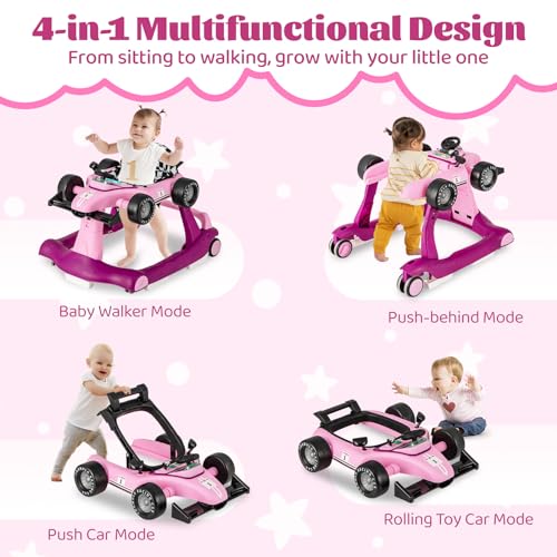 Image of GLACER Foldable Baby Walker, 4-in-1 Infant Walker with Adjustable Height & Speed, Music, Light, Steering Wheel & Washable Cushion, Baby Walker Activity Center for Boys Girls 6 -18 Months (Purple)
