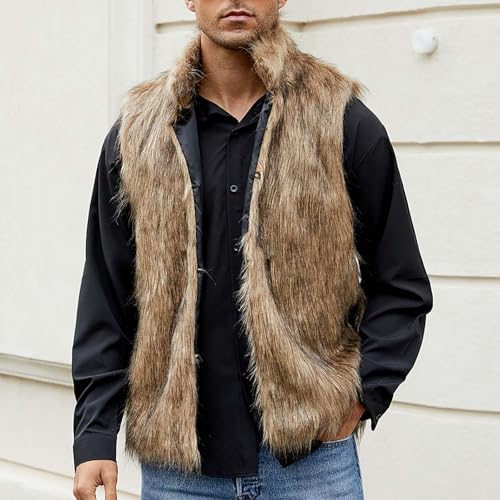 Mens Faux Fur Hooded Vests Fashion Fuzzy Sleevless Cardigan Cozy Thermal Sherpa Vest Jacket Plus Size Plush Outerwear2