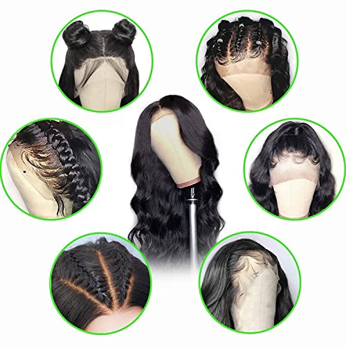 13X4 Lace Front Human Hair Body Wave Wigs For Black Women 180% Density Hd Transparent Lace Frontal Wigs Pre Plucked Hairline With Baby Hair Brazilian Virgin Hair Wig Natural Color 16 Inch #TOP6