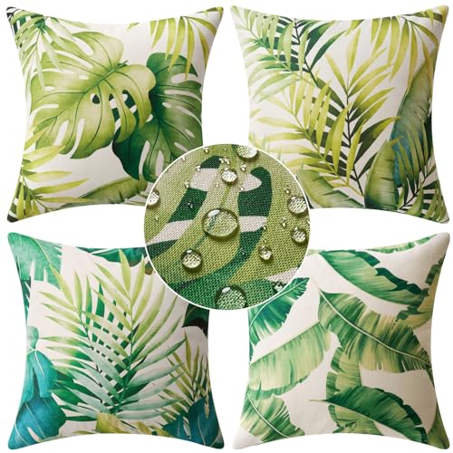 Image of MIULEE 4 Pack Cushion Covers Outdoor Waterproof Throw Pillow Cover Home Pillow Case Pillowcases for Tent Park Bed Sofa Chair Bedroom Decorative Balcony 45x45cm 18x18inch Green