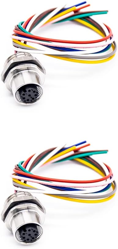 keisnoaja 2 Pcs M12 Female Straight 8 Pins Connector Aviation Socket Shielded Electrical Cable, Sensor Receptacle M12 8 Pin Waterproof Connector A Coded Female Straight Back Mount Wiring (0.2M)