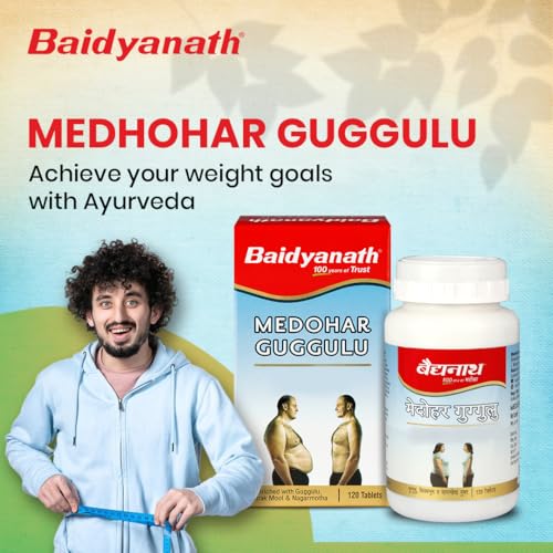 Image of BAIDYANATH AYURVED Medohar Guggulu Tablets, Enriched with Guggulu, Chitrakmool and Nagarmotha- 120 Tab (Pack of 3)