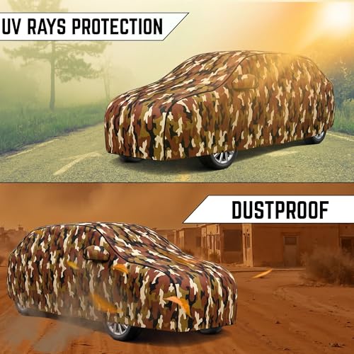 Image of Car Cover for Kia Sonet All Model & Years (2020-2024) 100% Waterproof with Mirror Pockets, Triple Stitched Bottom Elastic Dustproof Full Body Protection Heat & UV Resistant, Jungle