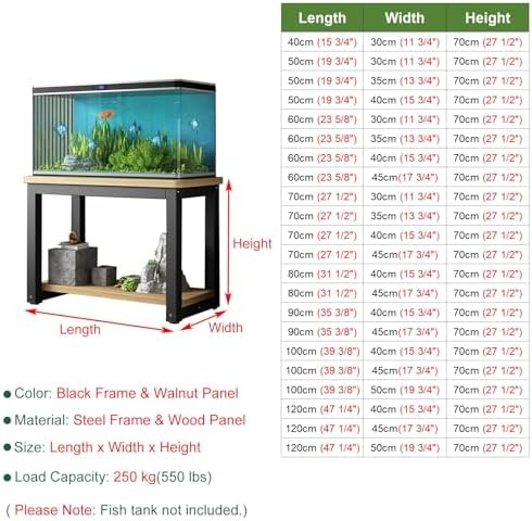 Black Fish Tank Stand, 2 Tier Aquarium Display Rack for Kitchen, Large Capacity Reptile Terrariums Stand, Aquarium Table for 2 Tanks (A 70x40cm(27 1/2)