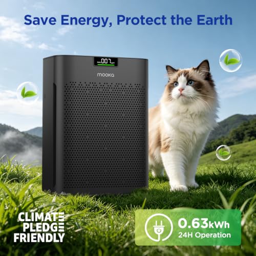Image of Air Purifier for Home Bedroom Large Room 2200 Ft, MOOKA H13 HEPA Air Cleaner with Washable Pre-filter, Air Quality Monitor, Air Purifiers for Pets Hair Smoke Dust Pollen, Auto Mode, KJ190H Black