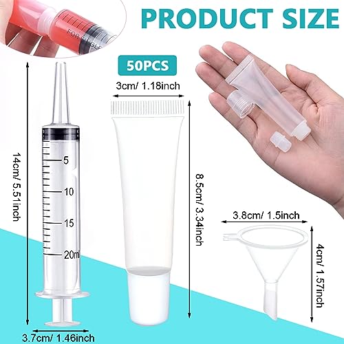 Image of MAYCREATE 50pcs Clear Lip Gloss Tubes Set, 10ml Empty Lip Balm Containers with Caps, Syringes & Labels Kit, Plastic Soft Squeeze Tubes for DIY Cosmetic Sample Pigment Powder (Sample Not Included)