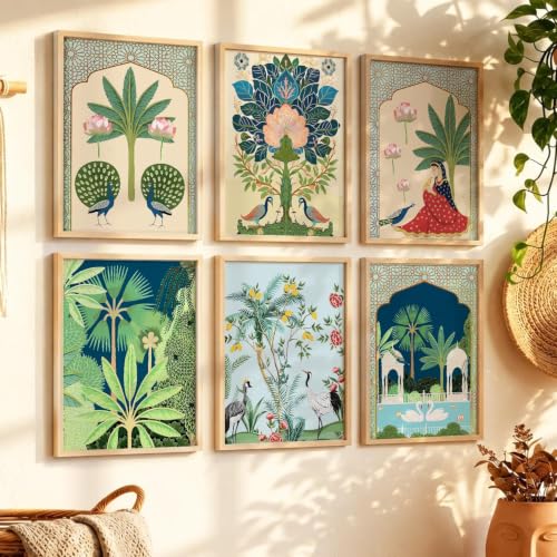 Image of kotart Premium Digital Madhubani Paintings with Frame for Home Decoration - Pichwai Decor Painting for Living Room Bedroom Office Room Decor - Pack of 6 (Art 2)