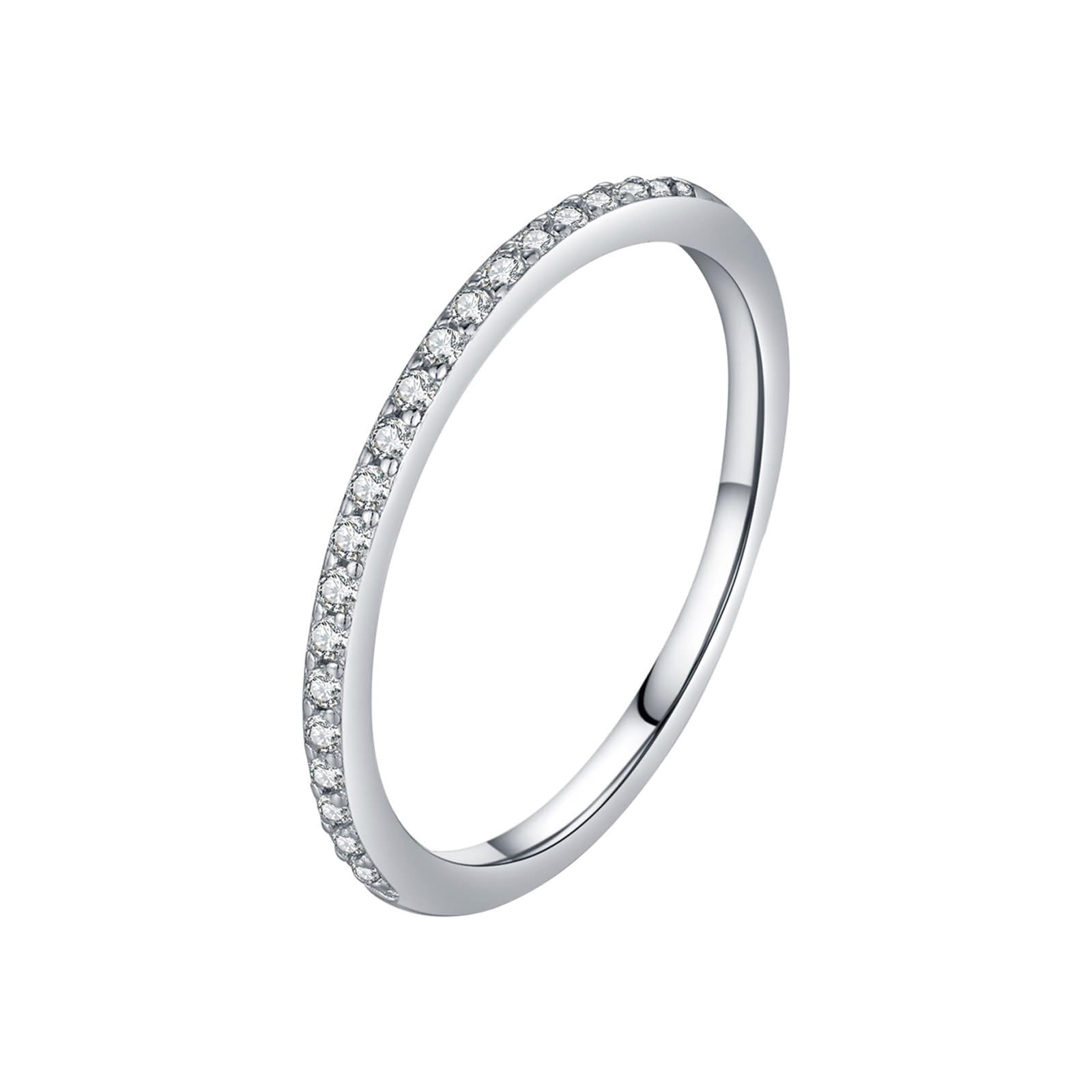 Anelli da donna per dito medio, anelli di fidanzamento rotondi con moissanite bianca a forma rotonda oro bianco