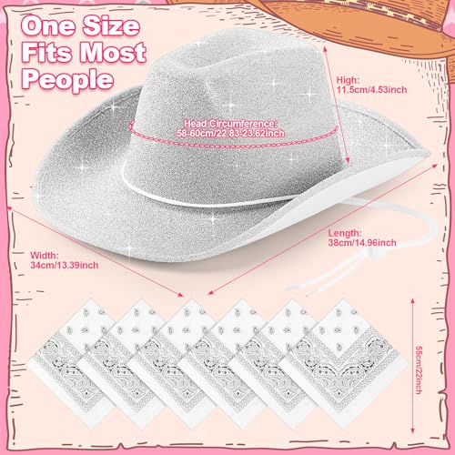 Image of Coume 12 Pcs Sparkly Adults Cowboy Hat and Bandanas Women Men Western Glitter Cowgirl Party Hats with Adjustable Drawstring