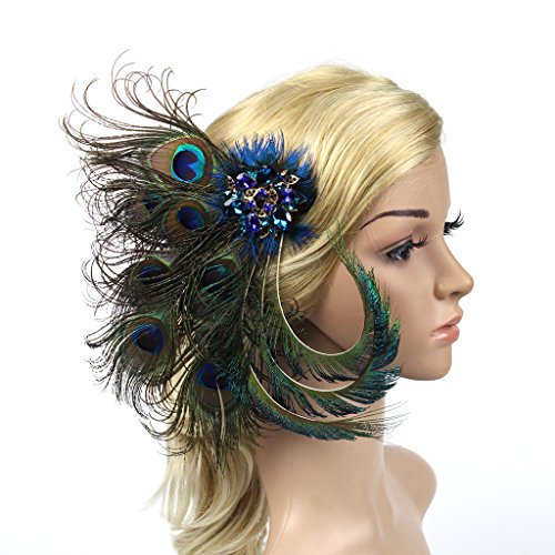 Meiliy Peacock Feather Hair Clip Pin Crystal Feather Hair Accessory for Bridal Wedding Dance Party