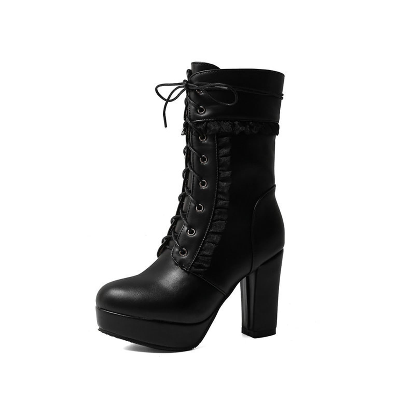 Stivaletti Lolita con Zeppa da Donna Stivali Stringati con Tacco Largo