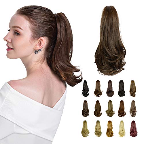 Preisvergleich Produktbild FESHFEN Clip in Gewellt Pferdeschwanz Extensions, Pferdeschwanz haarteil zopf Lang lockig Claw Hair Piece Haarverlängerungen ponytail extension für Frauen 38cm