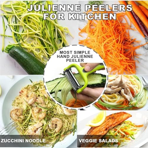 Image of CLOUDVALLEY 3-in-1 Stainless Steel Julienne Multi Purpose Vegetable Peeler, Shredder Slicer and Grater for Fruits, Potatoes, Cucumbers & Carrots Rust-Proof Manual Vegetable Peeler Green - CLOUDVALLEY
