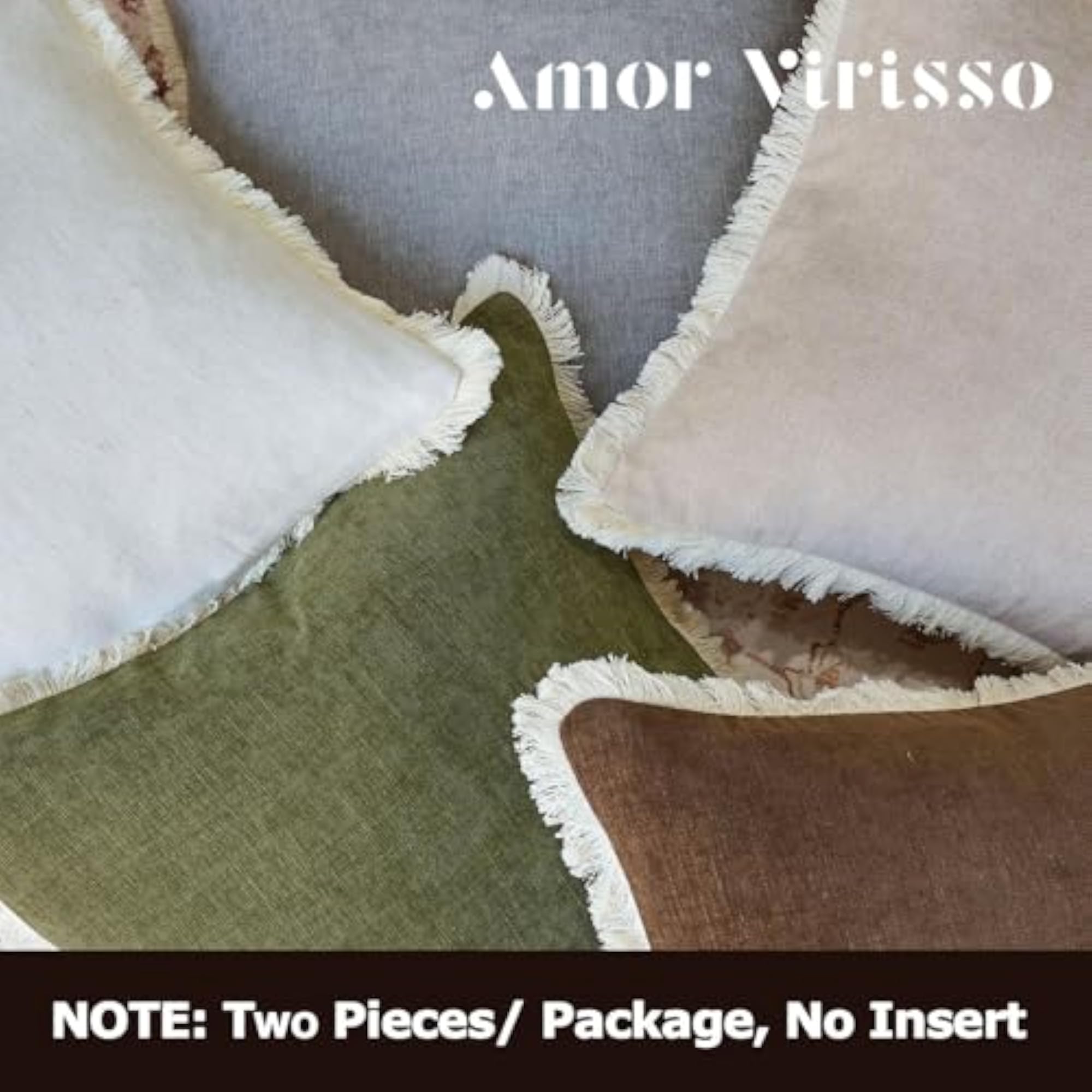Fringe Throw Pillow Covers Set of 2, Boho Neutral Decorative