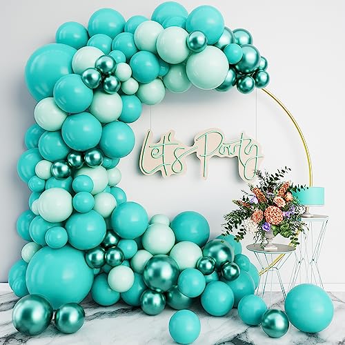 Teal Balloon Arch Garland Kit-Macaron Teal Balloon Latex Metallic Green Balloon 122Pcs for Baby Shower Gender Reveal Kids Birthday Wedding Graduation New Years Decoration.