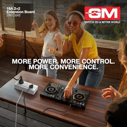 Image of GM Cuba 16A 2+2 Extension Board with 2Mtr Extension Cord, Heavy-Duty Power Strip with Dual 20A Switches, 16A 3-Pin Plug,for High-Power Appliances, Home, Kitchen & Office Use, White
