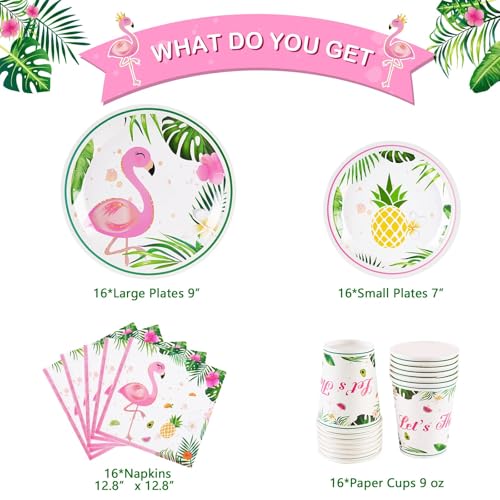 WERNNSAI Flamingo Party Deko – 64 PCS Flamingo Geburtstags Dekorationen Rosa Tropische Somer Servietten Teller Becher Geschirr Set Geburtstagsparty Poolparty Dekorationen 16 Gäste
