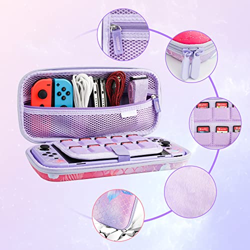 GLDRAM Purple Carrying Case Compatible with Nintendo Switch OLED, Cute Accessories Kit with Travel Case, Switch OLED Protective Shell, Screen Protector, Thumb Caps & Shoulder Strap by GLDRAM - Image 2