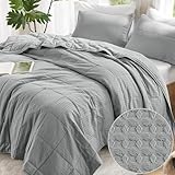 Comfort Spaces Grey Queen Quilt Set - 3 Pieces Breathable Dotted Weave Quilt Sets with Piping Border, Modern Farmhouse Cottage Coverlet & Sham, All Season Microfiber Queen Bed Set, Full/Queen