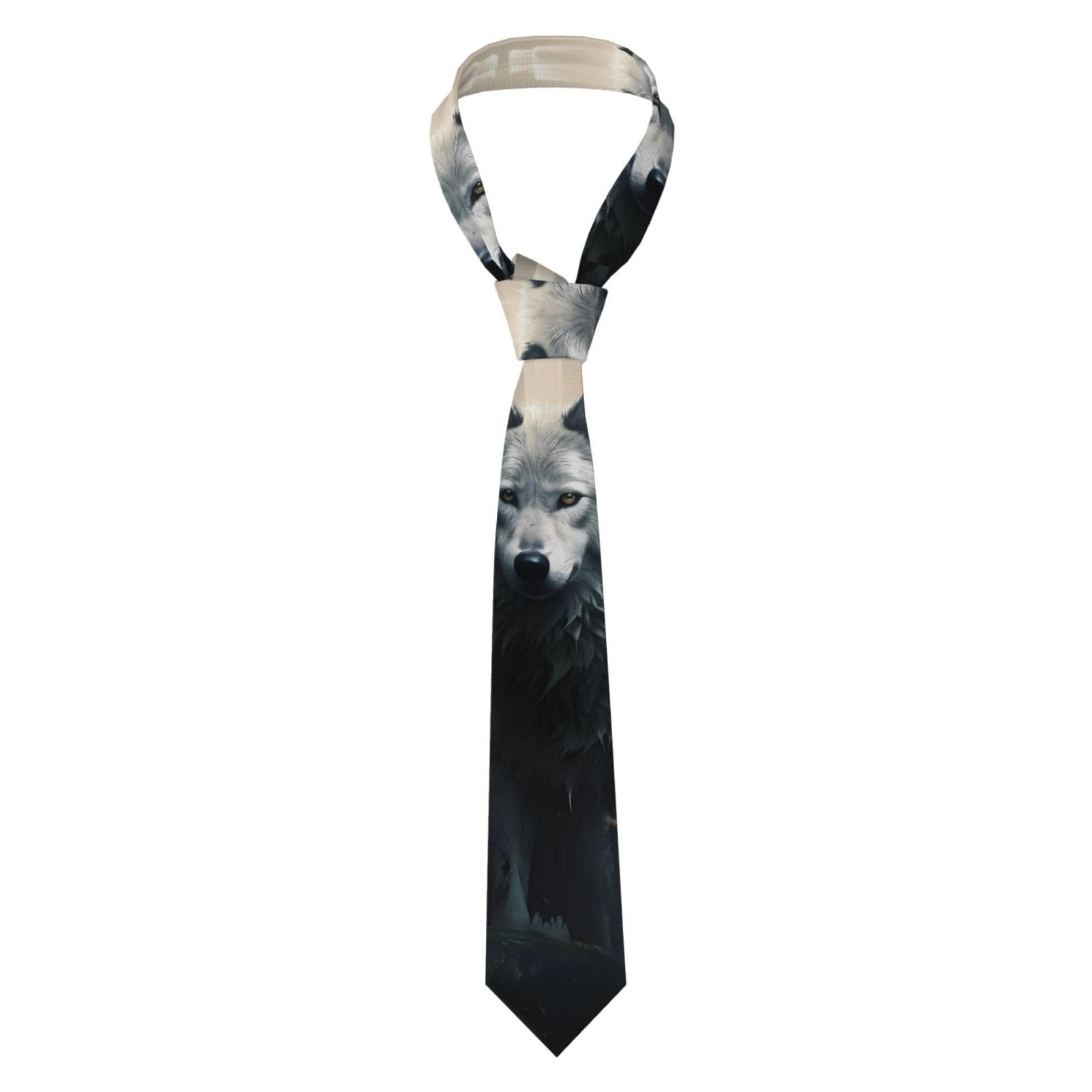 Whjshop Men's Black Necktie Two Wolves Picture For Business, Daily, Work, Birthday, Wedding, Party, Banquet, Gift