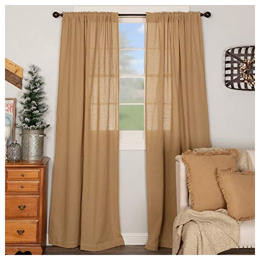 VHC Brands Burlap Natural Farmhouse Curtains Panel Pair Country Rustic Shades, Tan, 84" Long