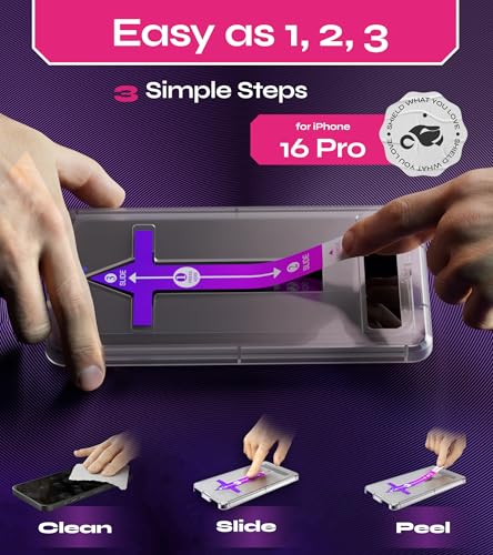 Image of Defenslim Screen Protector for iPhone 16 Pro (2Pack), Easy Auto-Align Install Kit, 6.3 inch Tempered Glass, 9H Hardness, Ultra HD Clear, Case Friendly, EasyShield