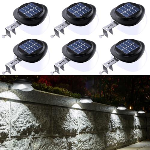 GVOREE Lot de 6 lampes solaires pour gouttières d'extérieur IP55 Étanche 100 lm Pour décoration clôture, patio, trottoir, cour, garage, eave Lumière...
