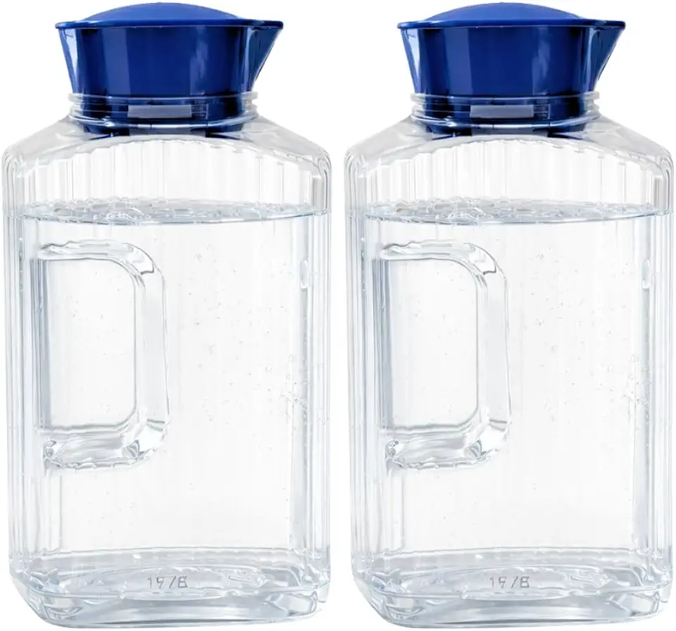 2 Jarra Garrafa De Água Suco Geladeira Tampa Higiênica 1,7l (Azul)